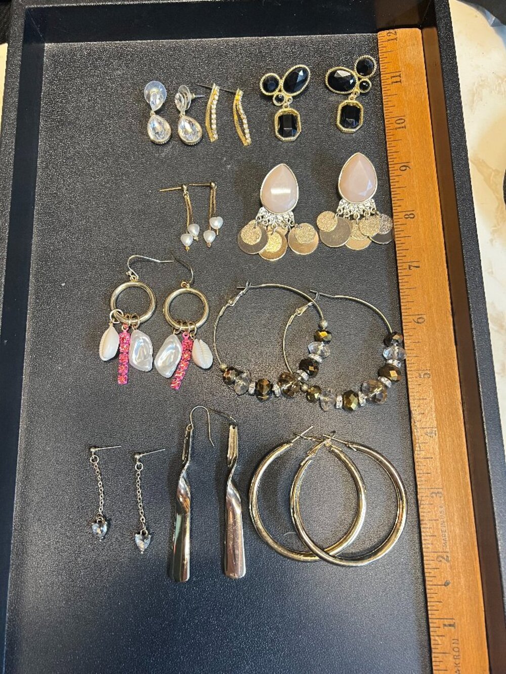Lot of 10 Pair Goldtone Earrings, Mixed Colors and Materials